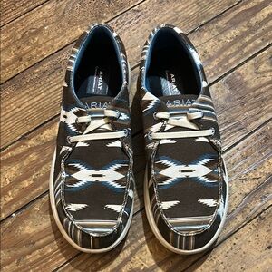 Ariat Black and Blue Boat Shoes with White Stitching